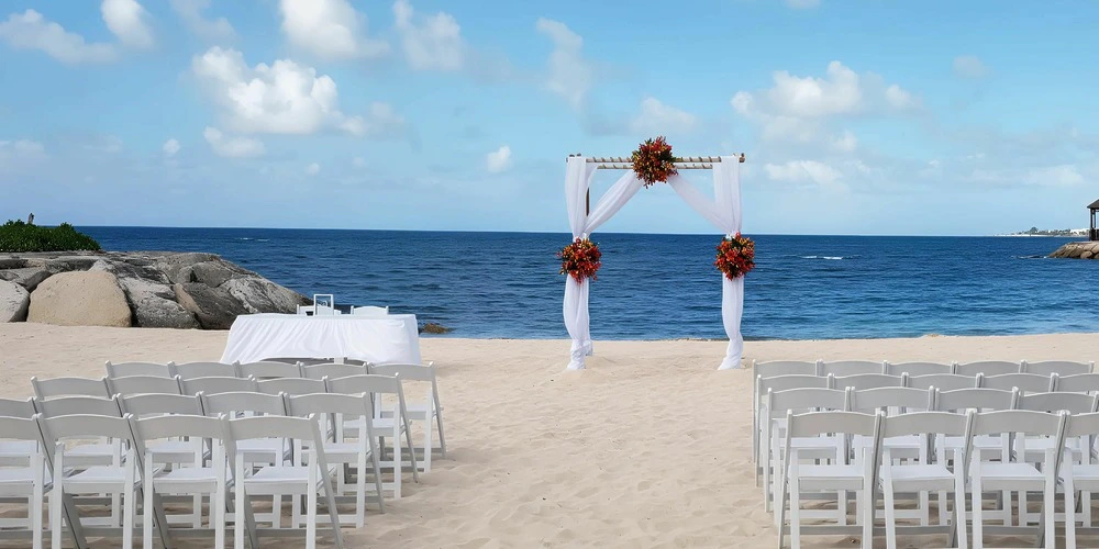Barracuda Beach wedding ceremony setup at Secrets Wild Orchid Montego Bay
