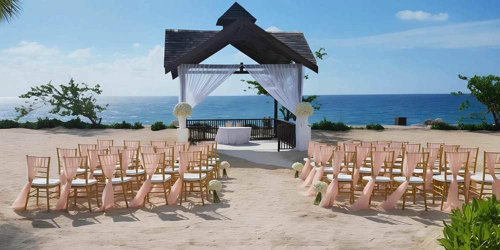 Beach Front Casita wedding ceremony setup at Secrets Wild Orchid Montego Bay