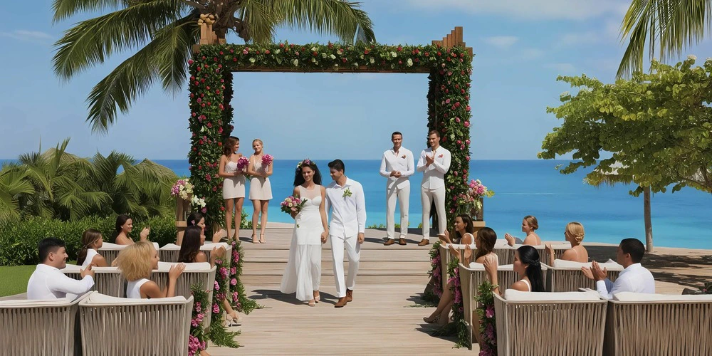 Beachfront wedding ceremony at Breathless Gazebo Venue at Secrets Wild Orchid Montego Bay